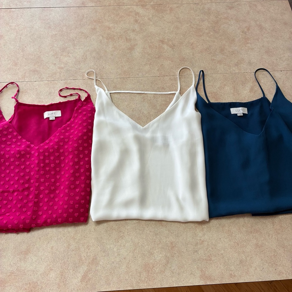 LOFT Women's Camisole Tops - Pink, White, and Blue Size XL